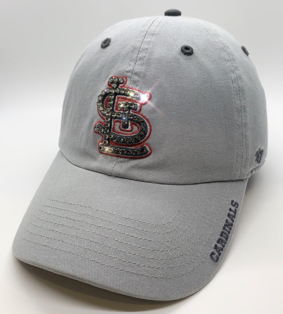 White STL Cardinals Bling Baseball Hat w/Red Crystals